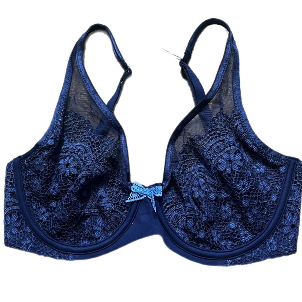 Victoria’s Secret Body Unlined Demi Crochet Lace with mesh bra blue 32DD